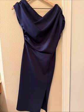 Amazon Essentials One-Shoulder Draped Navy Dress